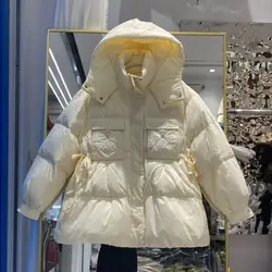 Chaqueta de plumón con capucha para mujer, abrigo cálido de invierno, chaqueta acolchada a prueba de viento, bolsillo suelto, ropa de exterior, Parkas