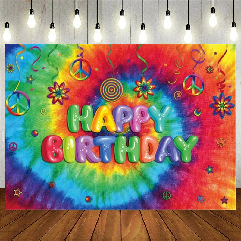 

Tie Dye Theme Baby Kids Happy Birthday Background Party Peace Love Colorful Paint Splatter Rainbow Photography Backdrop Banner