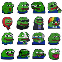 16Pcs Green Sad Frog Series DIY Charms For Shoe Key Chain Sandals Beach Bags, PVC Shoe Charms For Clogs Premium Quality Popular