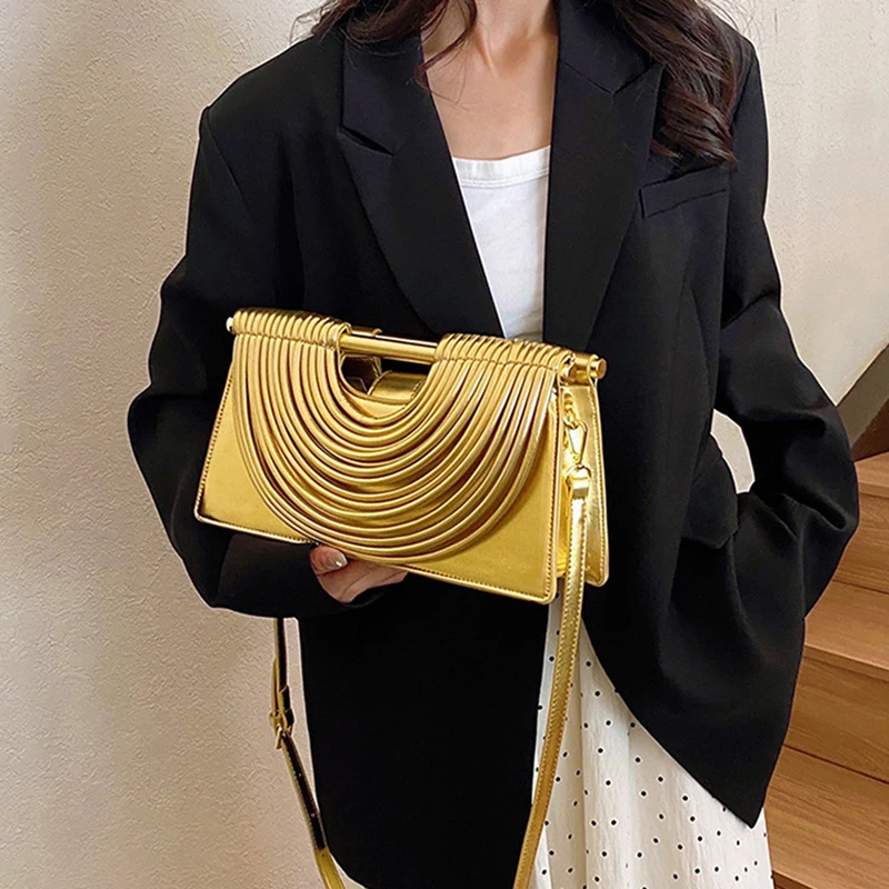 Luksusowa wieczorowa torebka damska, złoty węzeł makaronowy, kopertówka na przyjęcie, luksusowa designerska kwadratowa torebka crossbody.