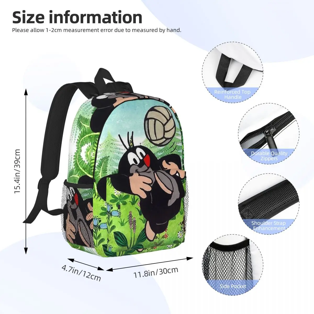 Mole Krtek Cute Little Maulwurf Backpack Student BookBag Children School Bag Laptop Shoulder Bags for Men Women