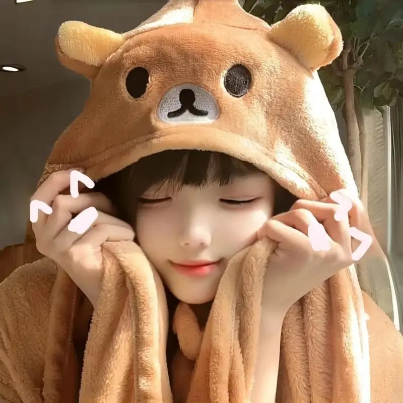 Cute Cartoon Bear Soft Air Conditioning Blanket Cloak For Home Office Student Dormitory Nap Ideal Xmas Holiday Surprise Gift