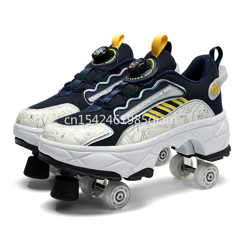 Skate Shoes Four-wheel Running Shoes Dual-purpose Roller Skating Deformation Shoes Double Row Roller Skating
