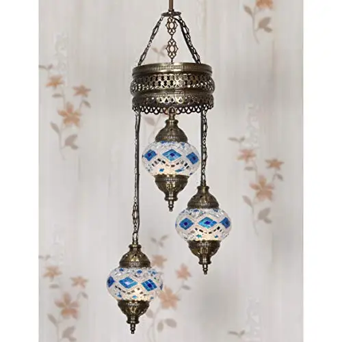 LaModaHome 35 + Unique Colors, 2020 Customizable Chandelier 3 Globes + Free 3 Bulbs, stunning Mosaic Turkish Lamp Moroccan Light