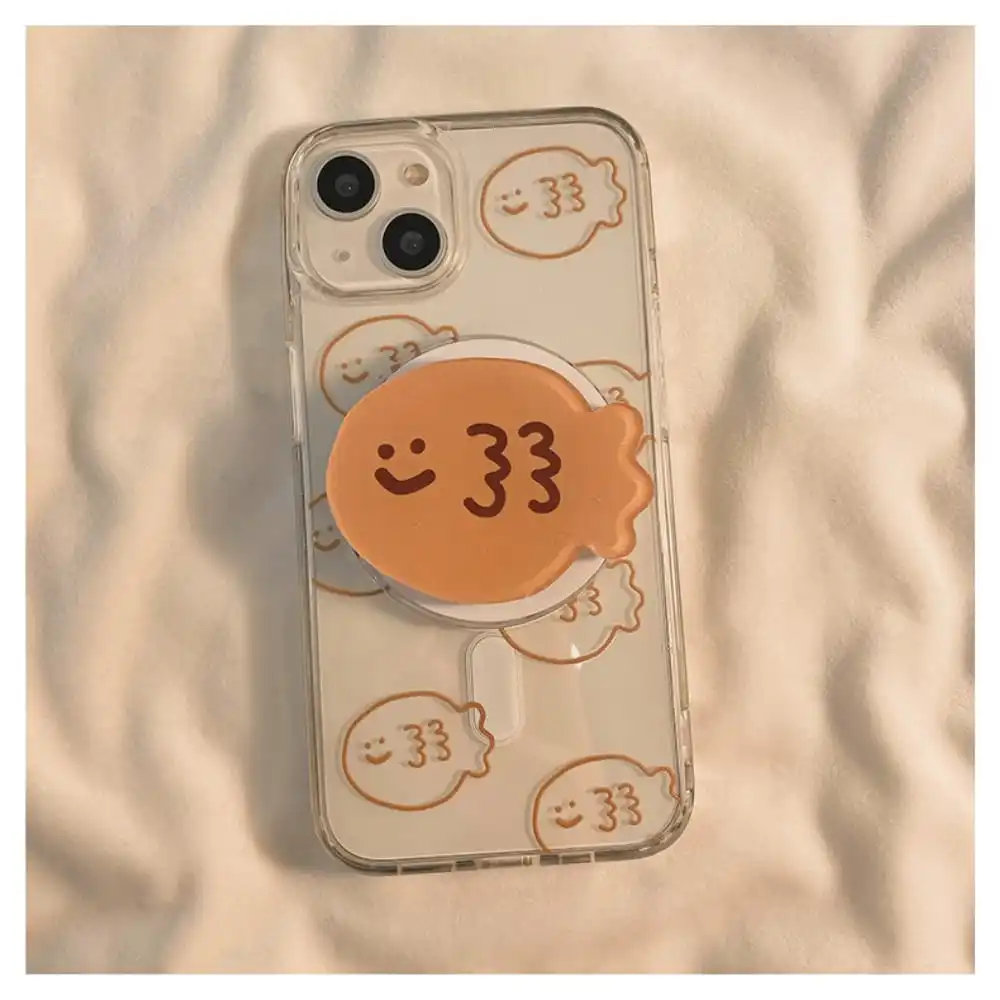 Cute Taiyaki Phone Case for IPhone 11 12 13 14 15 16 Promax Soft Clear TPU Protective Cover with Magnetic Attraction Bracket