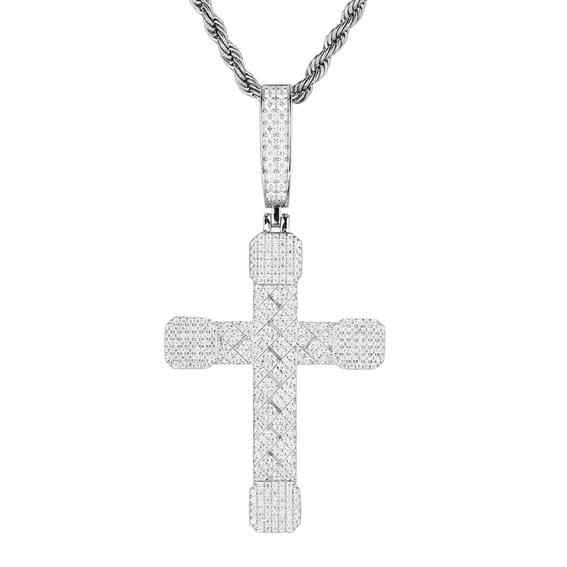 S925 Sterling Silver Moissanite Bling Ice Out Cross Charm Pendants Necklaces for Men Rapper Jewelry Gold Silver Color