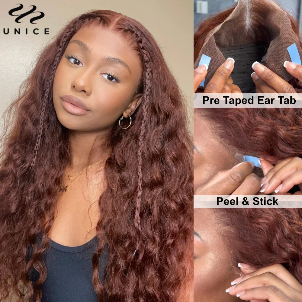 UNice Hair Pre Everything 13X4 Lace Frontal Wig Human Hair Reddish Brown Water Wave Lace Front Wig Ready To Wear Mini Knots Wig