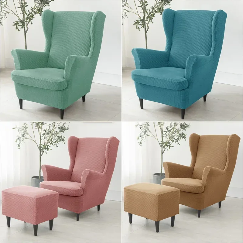 Stretch Wing Chair Cover Polar Fleece Wingback Sofa Covers Elastic Spandex Armchair Cover with Cushion Cover Furniture Protector