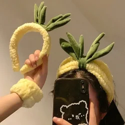 4pcs/set Cute Yellow Pineapple Headbands for Women Hair Accessories Creative Non-slip Hair Tie Hairband Headdress Wristband