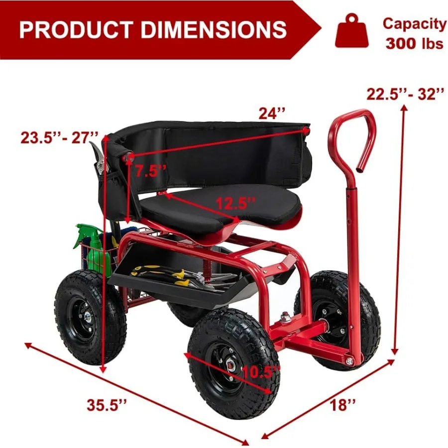 عربة الحديقة مقعد العمل المتداول مع عجلات 360 درجة مقعد دوار عربة سكوتر مع مقبض التوجيه صينية أدوات المساعدة لبلانتي #2
