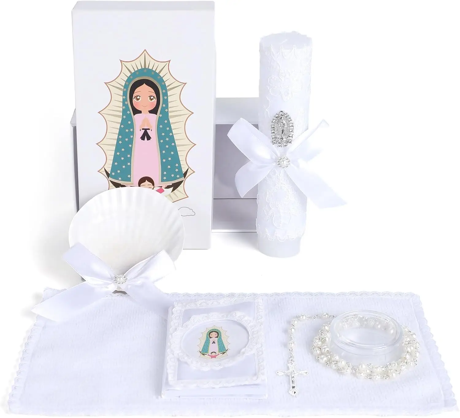 

Baptism Candle Set for Boys and Girls,5 PCS Baptism Kit Virgen De Guadalupe Catholic Candle,Towel