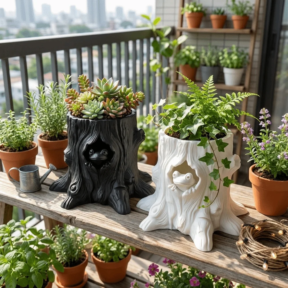 Multi-function 3D Printed Tree Hole Plant Pot Unique Decorative Frog Shaped Flowerpot Irregular Novelty Succulent Planter Garden