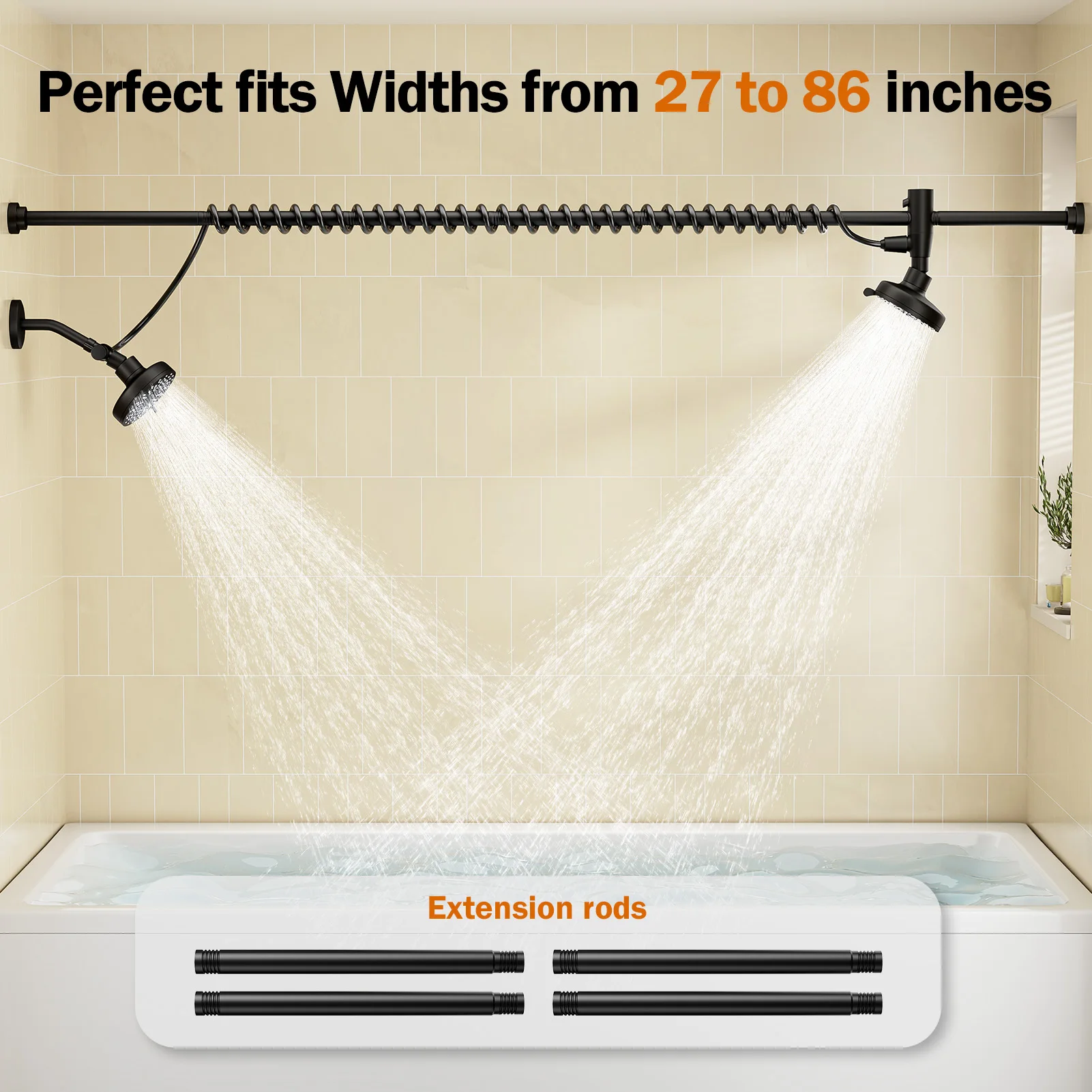 Tandem Shower Head For Couples, Dual Shower Head with Original Adjustable Slider, High Pressure Double Shower Head for Two