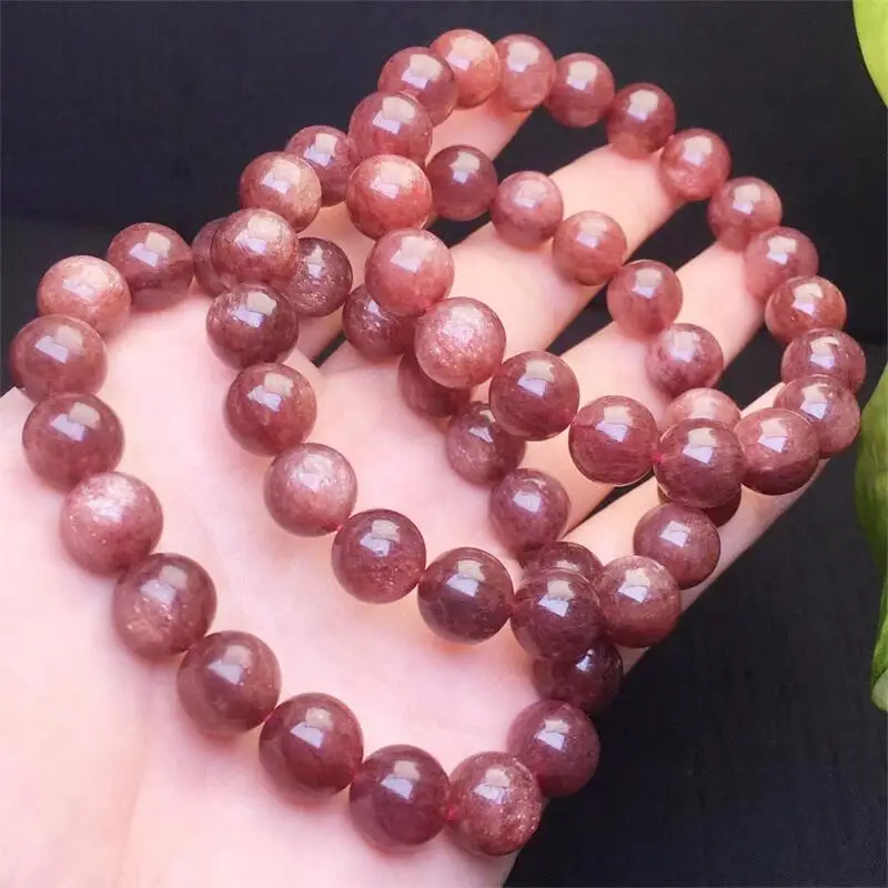 10MM Natural Cherry Cat Eye Stone Strawberry Quartz Bracelet Fashion Energy Stone Reiki Healing Crystal Strand Fengshui Gift