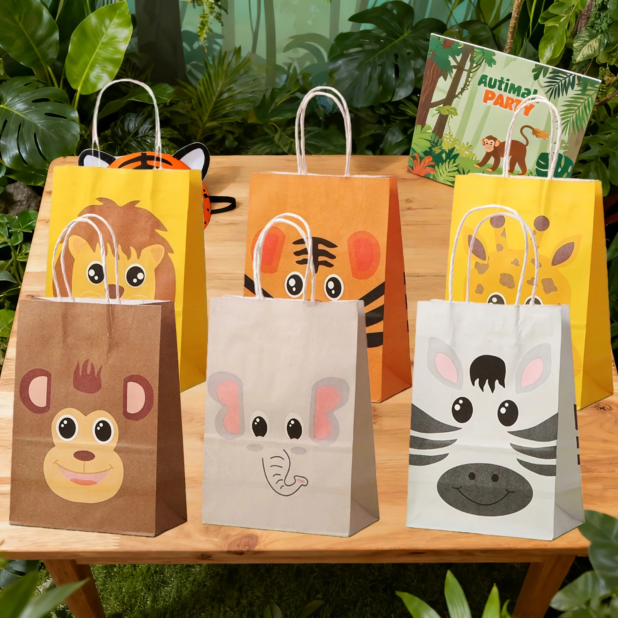 12 Bolsas de Regalo con Diseño de Animales de la Selva para Fiestas de Cumpleaños, con Diseños de Tigres, Leones y Elefantes