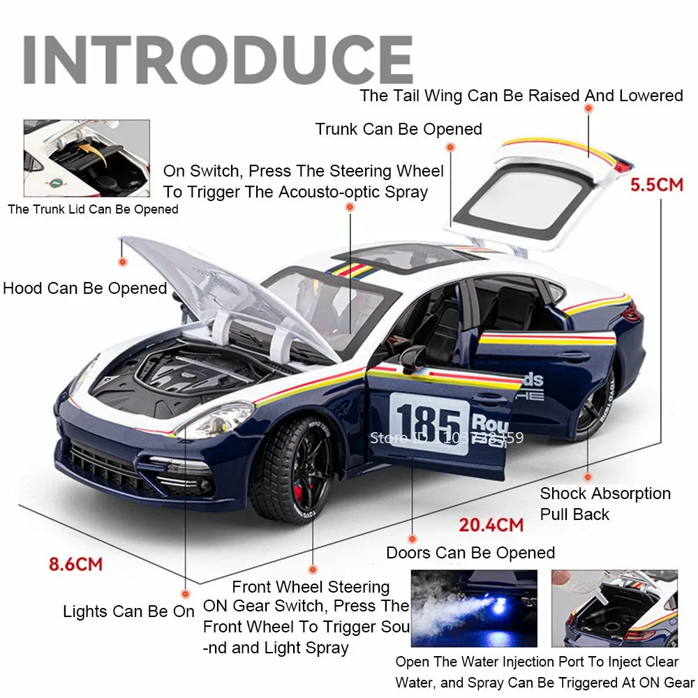 1:24 セナパナメーラスプレーおもちゃスポーツカーモデル合金ダイキャストドアオープンプルバックサウンドライトシミュレーションスーパーカーキッズギフト