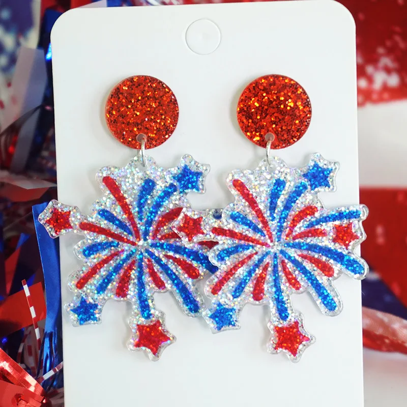 New Independence Day Earrings Shine Festival Celebration Party with American Patriotic Elements Shining Pink Earrings Decorative