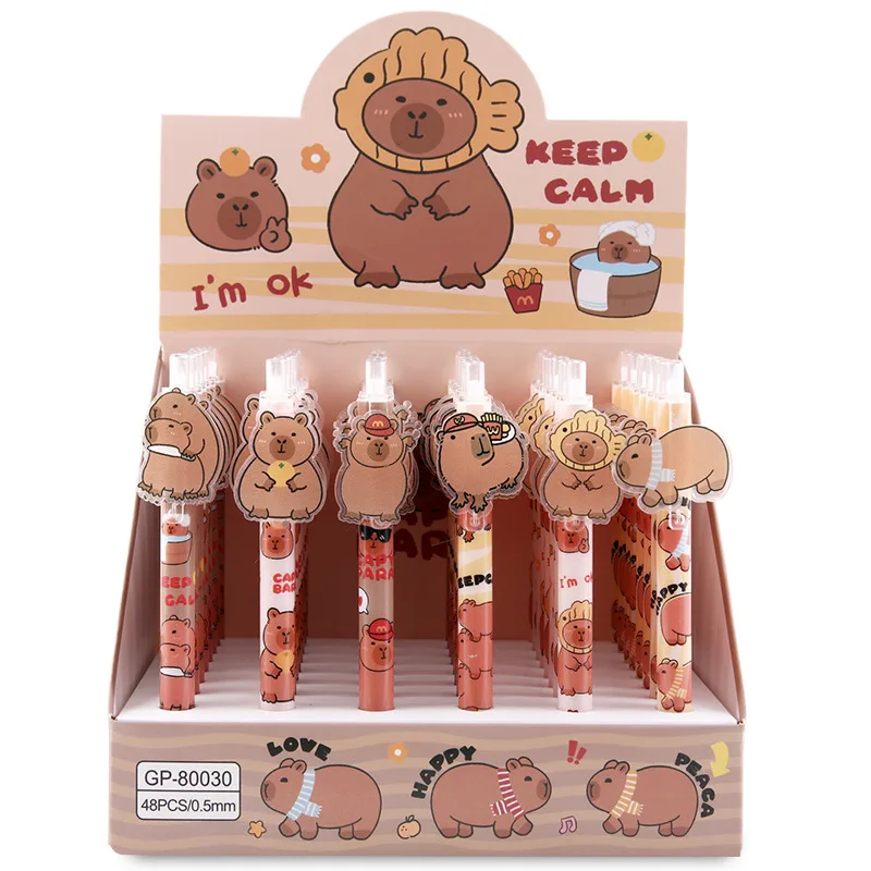 48 Stück/Set Gelstift Capybara Capibala Druckknopf Schwarz 0,5mm Cartoon-Patch Signaturstift Schreibgerät Schüler Schreibwaren – Detail 8