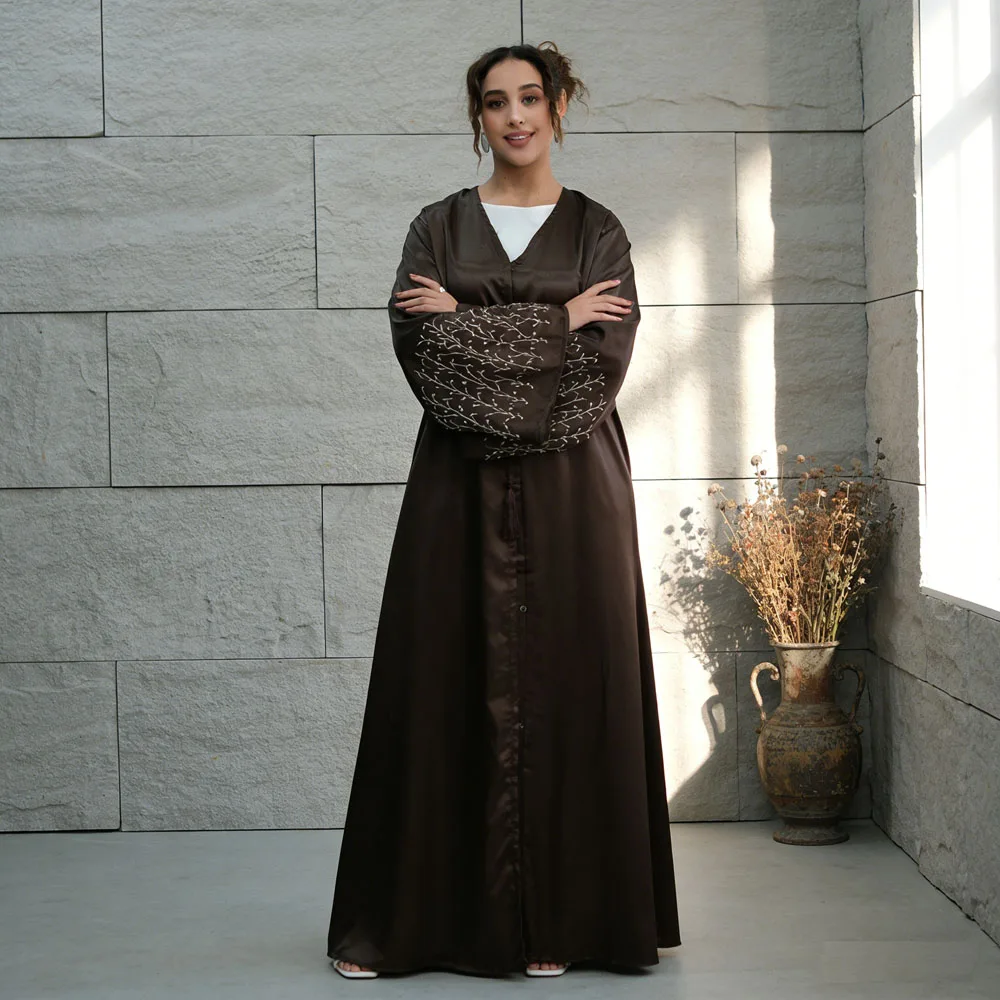 

Женское платье макси с бисерной отделкой для вечеринок, арабская абайя, кафтан, кардиган, мусульманское кимоно, джалабия, длинное платье для Рамадана, Дубай