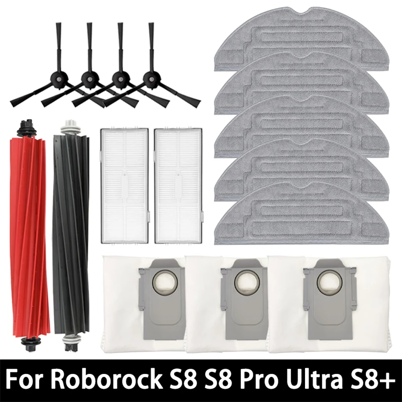 

For Roborock S8 S8 Pro Ultra S8+ Robot Vacuum Spare Parts Main Side Brushes Mop Cloths HEPA Filters Dust Bags Accessories