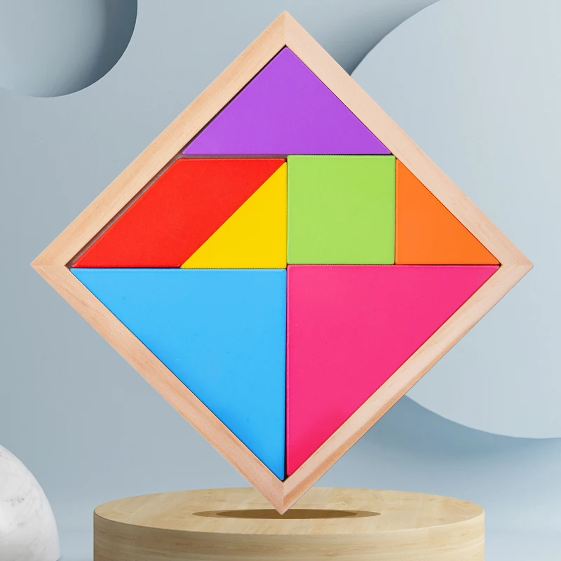 Drewniane puzzle Tangram dla dzieci z 7-kolorowymi elementami, edukacyjna zabawka do nauki łamigłówki dla chłopców i dziewczynek Zabawna impreza