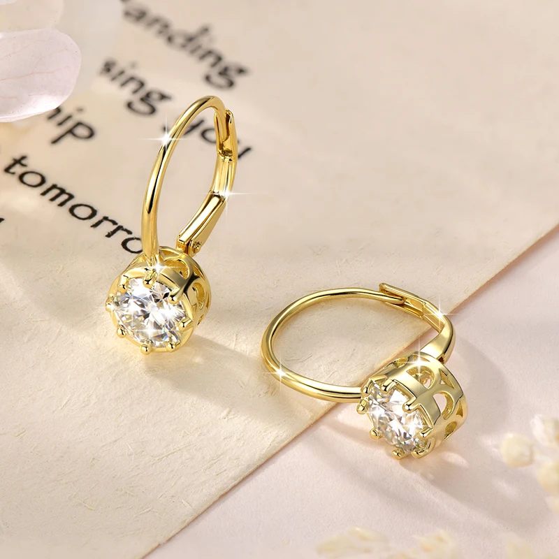 Lnngy Sparkling GRA Certified Moissanite Diamond Earrings For Women 14K Gold Filled 6.5MM Single Stone Hoop Earring Jewelry - view 2