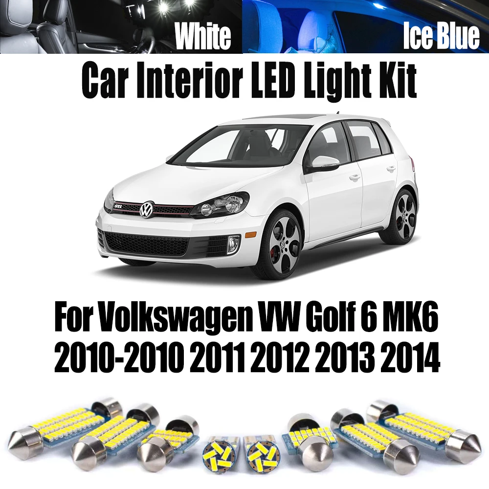 

14Pcs LED Interior Map Dome Vanity Mirror Footwell Light Kit For Volkswagen VW Golf 6 MK6 2010 2011 2012 2013 2014 Ceiling Bulbs
