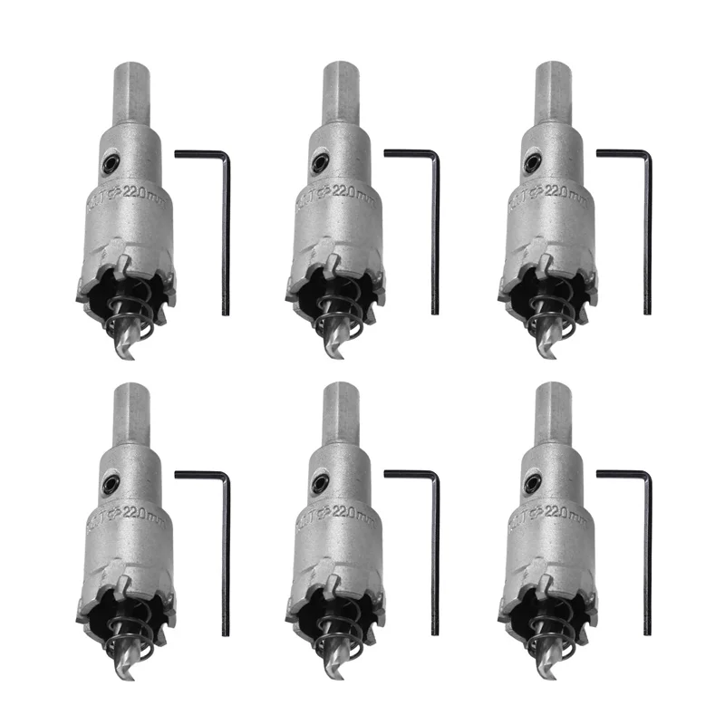 6PCS Tungsten Carbide Hole Saw Stainless Steel/Metal Hole Opener  Expandable Drill Bit Set 22Mm