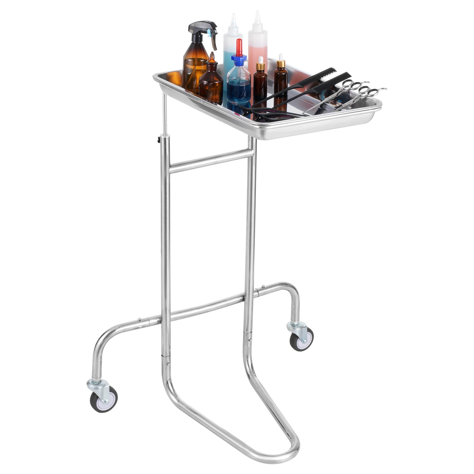 VEVOR Stainless Steel Lab Rolling Utility Mobile Medical Carts with Single Tray 2 Silent Wheels for Lab Clinic Hospital Salon