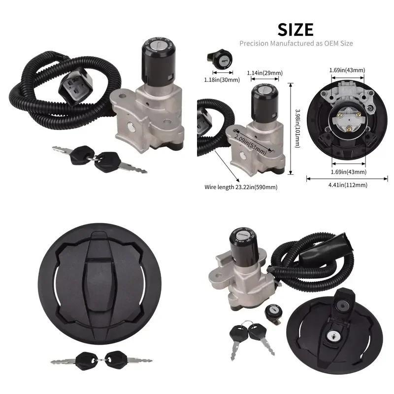 Ignition Switch Keys Fuel Gas Cap Seat Lock Set for Kawasaki KLX230 2020-2023