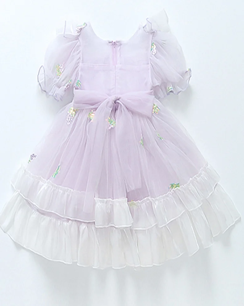 Children\'s birthday party dress summer strap bow bubble sleeve girl\'s cake dress princess dress children\'s daily clothing