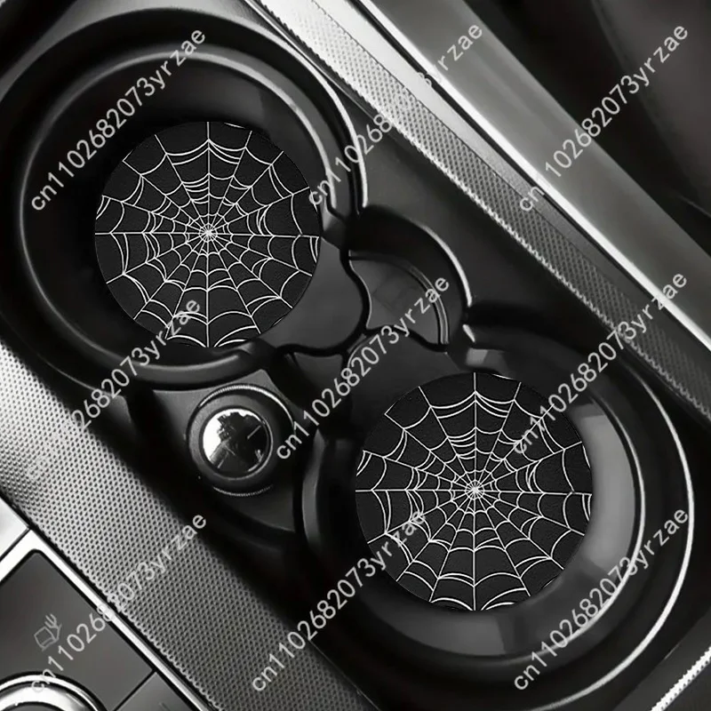 

Spider Web Car Coasters 2pcs Absorbent Anti Slip Car Coasters Scalding Waterproof Easy Clean Car Interior Accessories