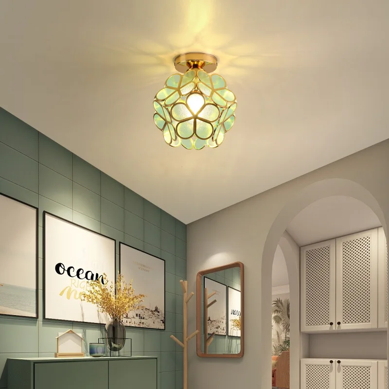 12W Nordic Flower Ball LED Ceiling Lamp E27 Tiffany Iron Acrylic Petal Inlaid Chandelier Aisle Corridor Home Decor Ceiling Light