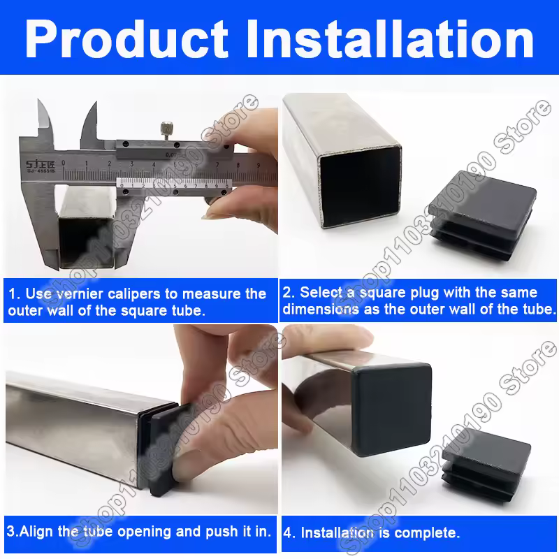 Rectangular Square Plastic Black Blanking End Cap Tube Pipe Insert Plug Bung Stopper Cover Furniture Foot Pads 10x10mm-200x200mm - Image 6
