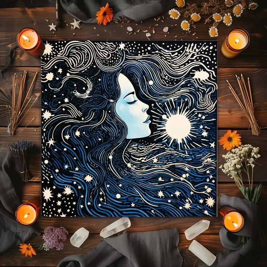 Star Goddess Tablecloth Blue And White Gradient Star Track Candlelight Dinner Meditation Space Study Decoration