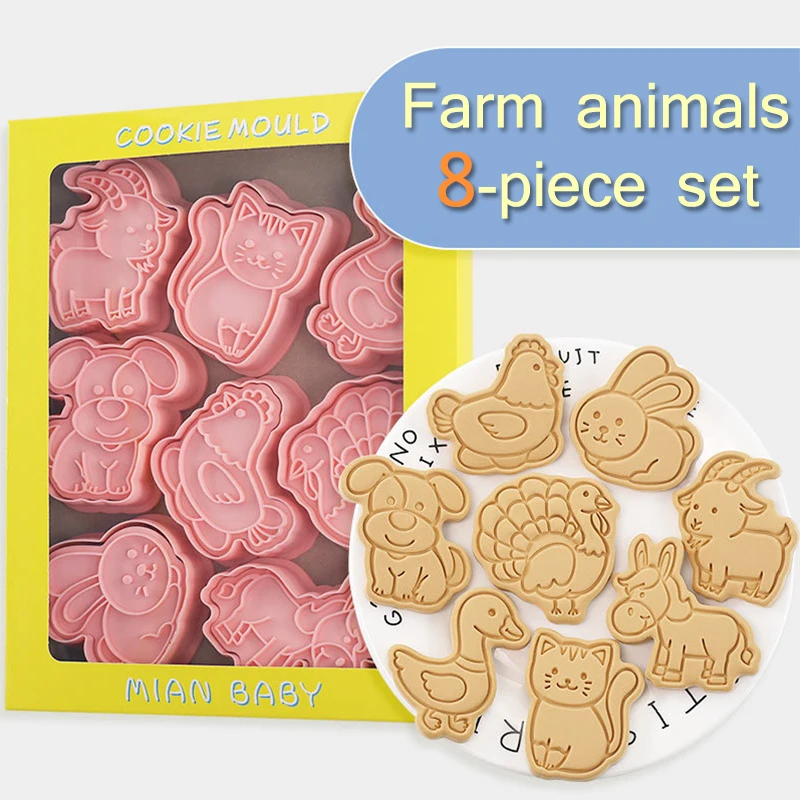 8Pcs Animal Farm Cooke Mold Set Cats Puppies Chickens Ducks Horse Rabbit Sugarcraft Fondant Cake Decoration Tools Baking