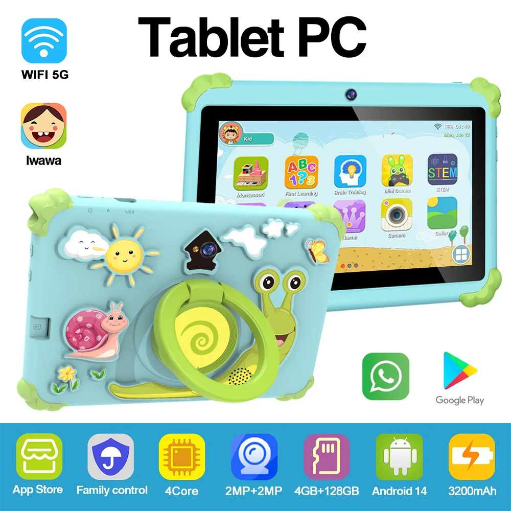 

Kids Tablet 7 Inch Tablets for Children Android 15 4GB RAM 128GB ROM Google Game Study YouTube Wi-Fi Bluetooth Type-C Children's