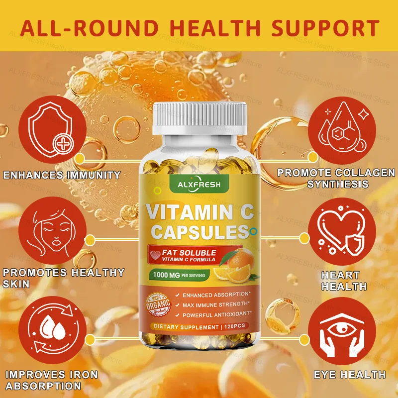 Vitamin C Capsules 1000 Mg -High Absorption - Antioxidant for Skin Support Collagen Immune System Health
