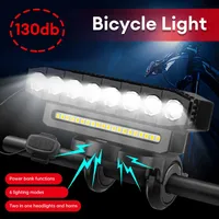 8 LED Bicycle Front Light USB Rechargeable 130dB Cycling Bike Horn Easy to Install 6 Modes Bicycle Bell Light Bicycle Accessorie