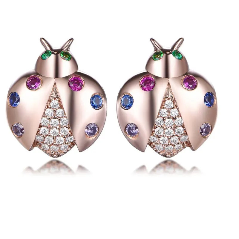 925 Sterling Silver Jewelry Zirconia beetles Stud Earrings rose Gold Plated Earrings