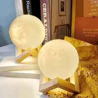 3D Moon Lamp LED Night Light Powered with Stand Starry Lamp Bedroom Bedside Home Decor Night Light Children's Gift