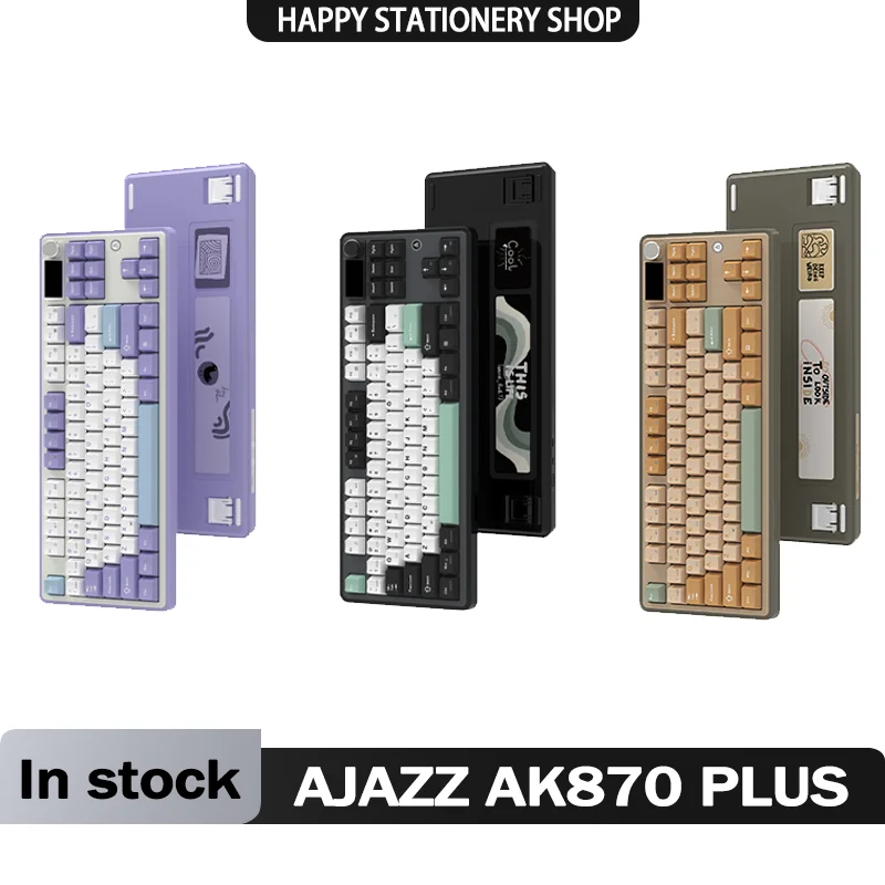 Ajazz Ak870 Plus Wireless Bluetooth Mechanical Keyboard 87 Keys Three-Mode Hot-Swappable Screen E-Sports Office Game Wired Gift