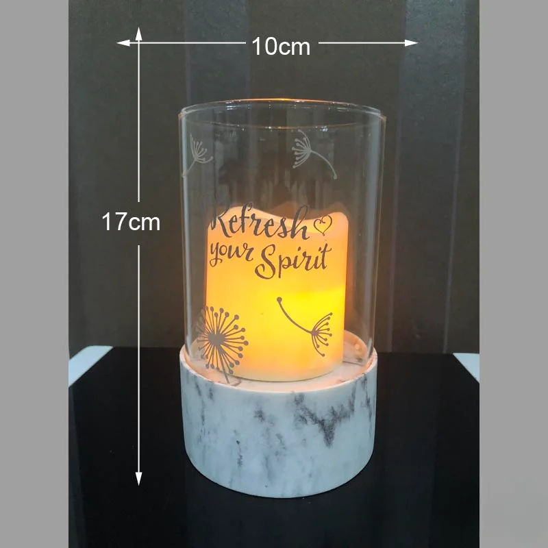 Marble base glass candle holder ornament with plastic candles for Christmas