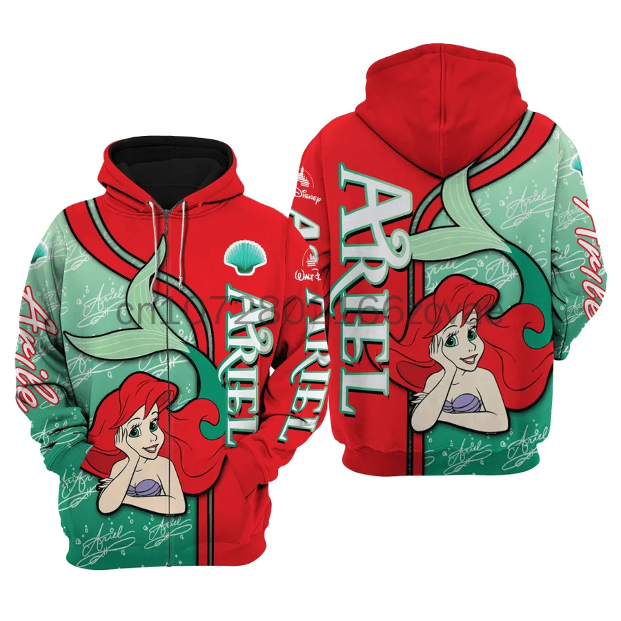 2024 Spring and Autumn Men\'s New Disney ariel little mermaid 3D Women hoodie Children\'s Street Leisure Sports Pullover