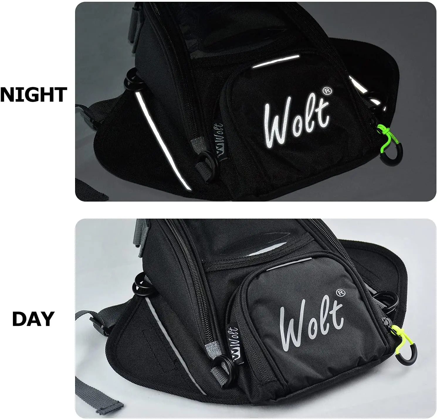 WOLT Powersports-Bolsa de tanque para motocicleta con cubierta impermeable para lluvia, bolsa magnética fuerte, bolsillo transparente para Teléfono Celular