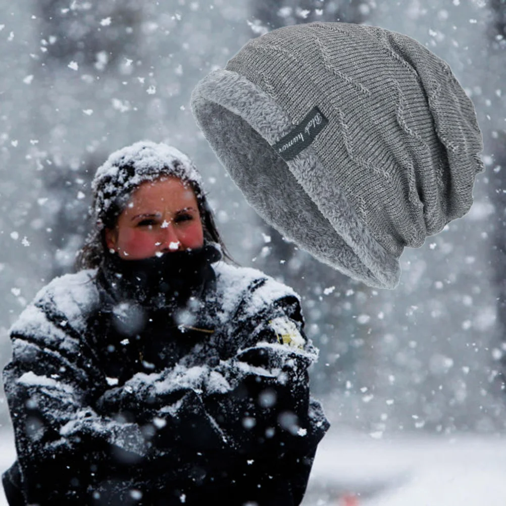 

Men's Winter Beanies Thick Inner Soft Brim Knit Hat Design for Outdoors Grey Winter Knit Hat Knitted Cap