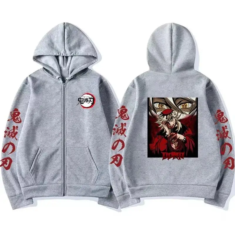 Autumn Winter Anime Zipper Hoodie Jacket Demon Slayer Men Women Oversized Casual Streetwear Sweatshirt Graphic Print Y2k Clothes