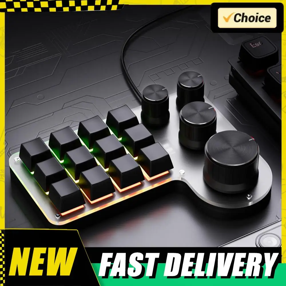 

12 Keys 4 Knobs Programming Macro Keyboard RGB USB Wired/Bluetooth-Compatible Photoshop Gaming Keypad Hot-swap Red Switch