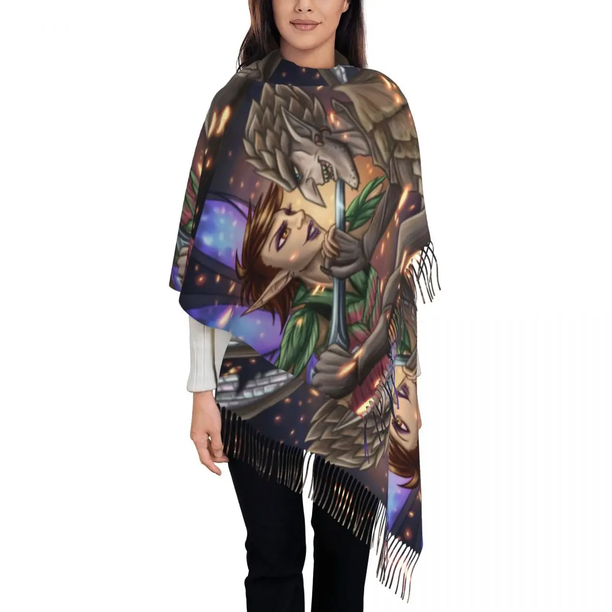 

Женские длинные анимационные странные волшебные шарфы на заказ, женские зимние мягкие теплые шаль с кисточками, шарф