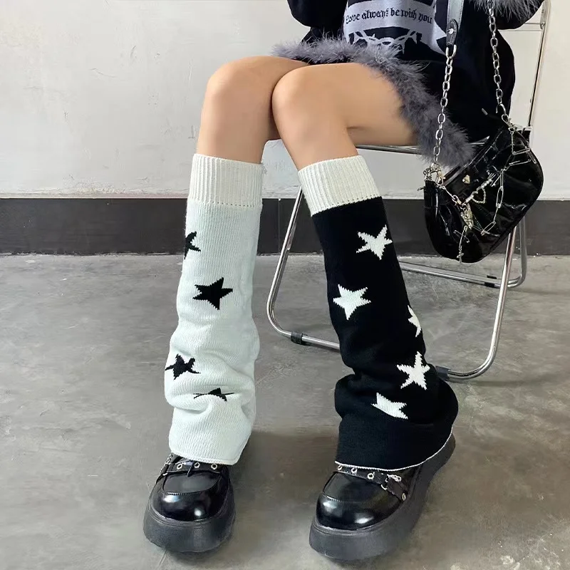 A pair of autumn and winter Harajuku style hot girl star skull elements wide-leg socks leg covers Lolita subculture y2k slim stu